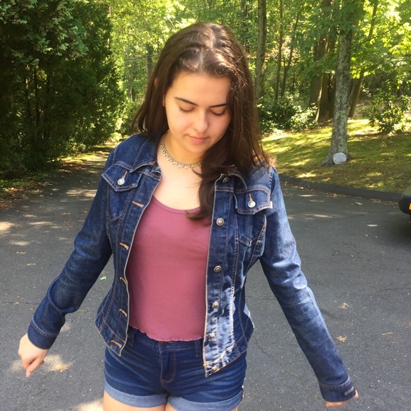 XOXO Jeans denim jean jacket w/ cute heart buttons - Picture 2 of 8